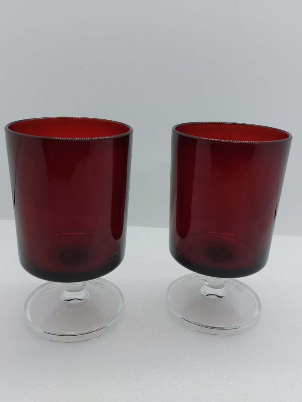 2 Vintage Luminarc Arcoroc Ruby Red Cavalier Footed Wine Glasses France